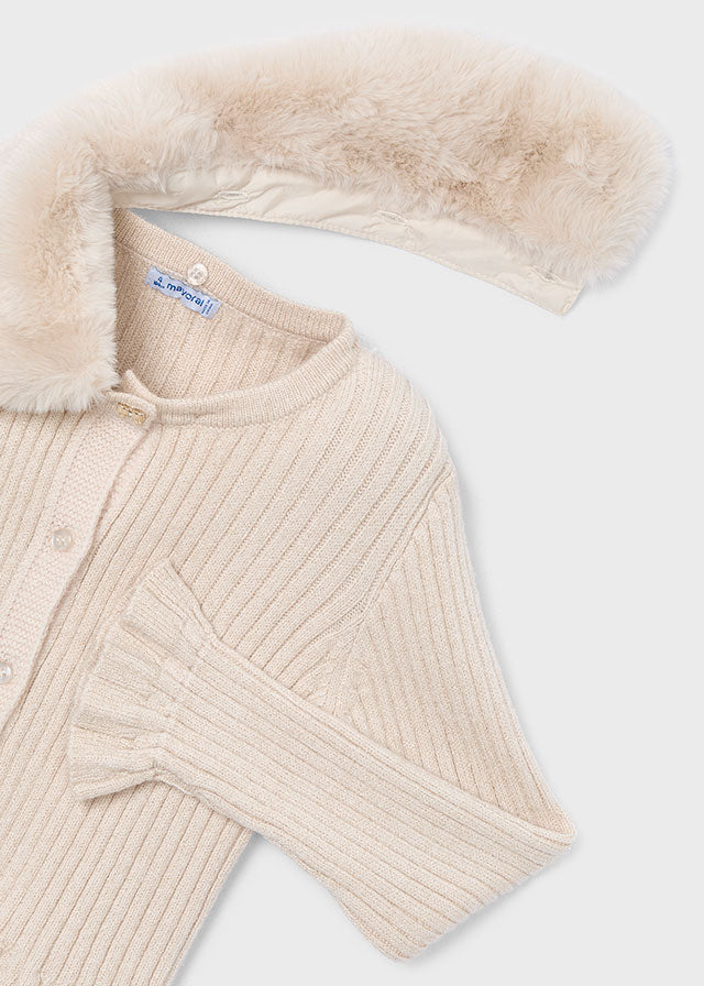 Casaco tricô gola pelo Bege - Mayoral