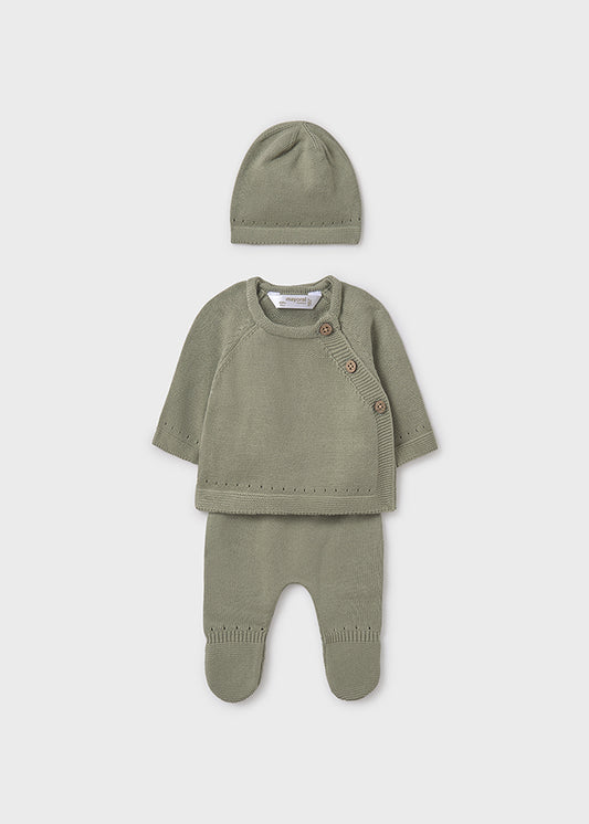 Conjunto presente 3 peças tricô unissexo - Mayoral Newborn - Sálvia