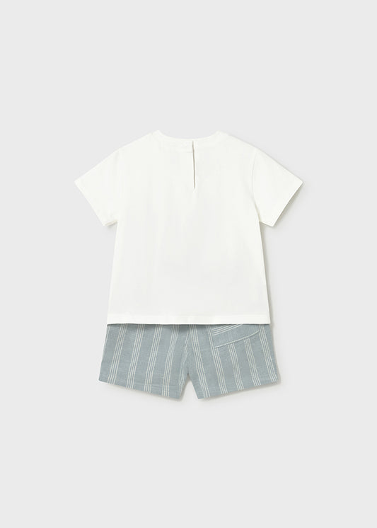 Conjunto bermuda linho + t´shirt A - Azul jade - Mayoral