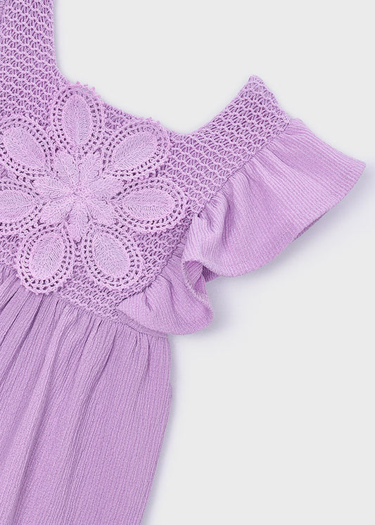 Macacão curto crochet - Lilac - Mayoral
