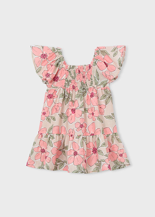 Vestido estampado efeito linho - Tangerina - Mayoral