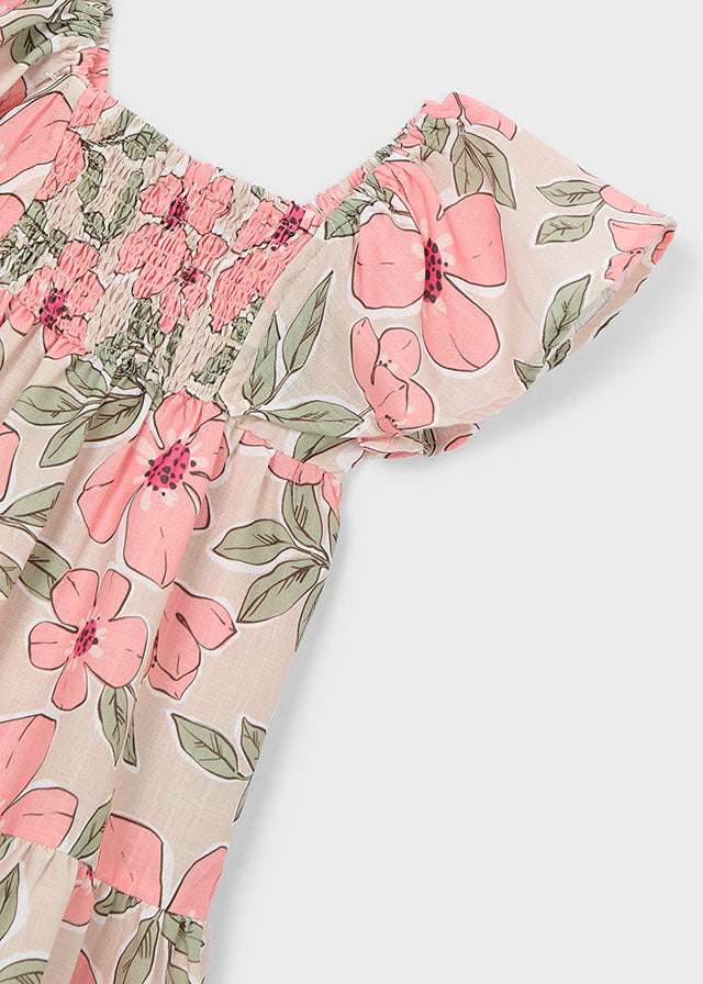 Vestido estampado efeito linho - Tangerina - Mayoral