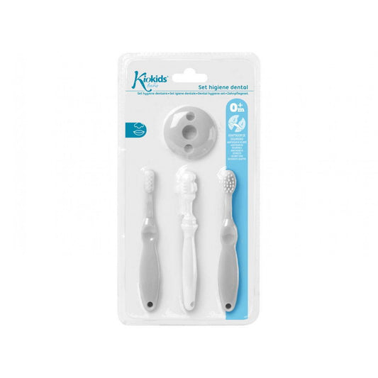 Conjunto inicial higiene bucal para bebés em cinza - Kiokids
