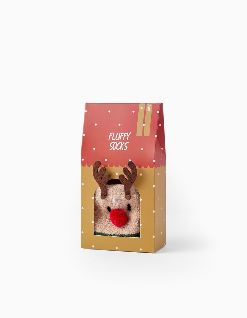 Socks with pompom for children 'rena rudolfo - natal', beige/green - Zippy