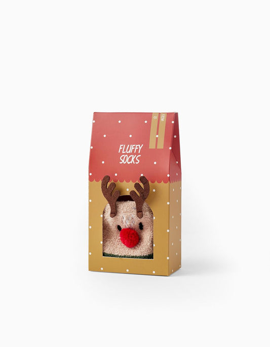 Socks with pompom for children 'rena rudolfo - natal', beige/green - Zippy