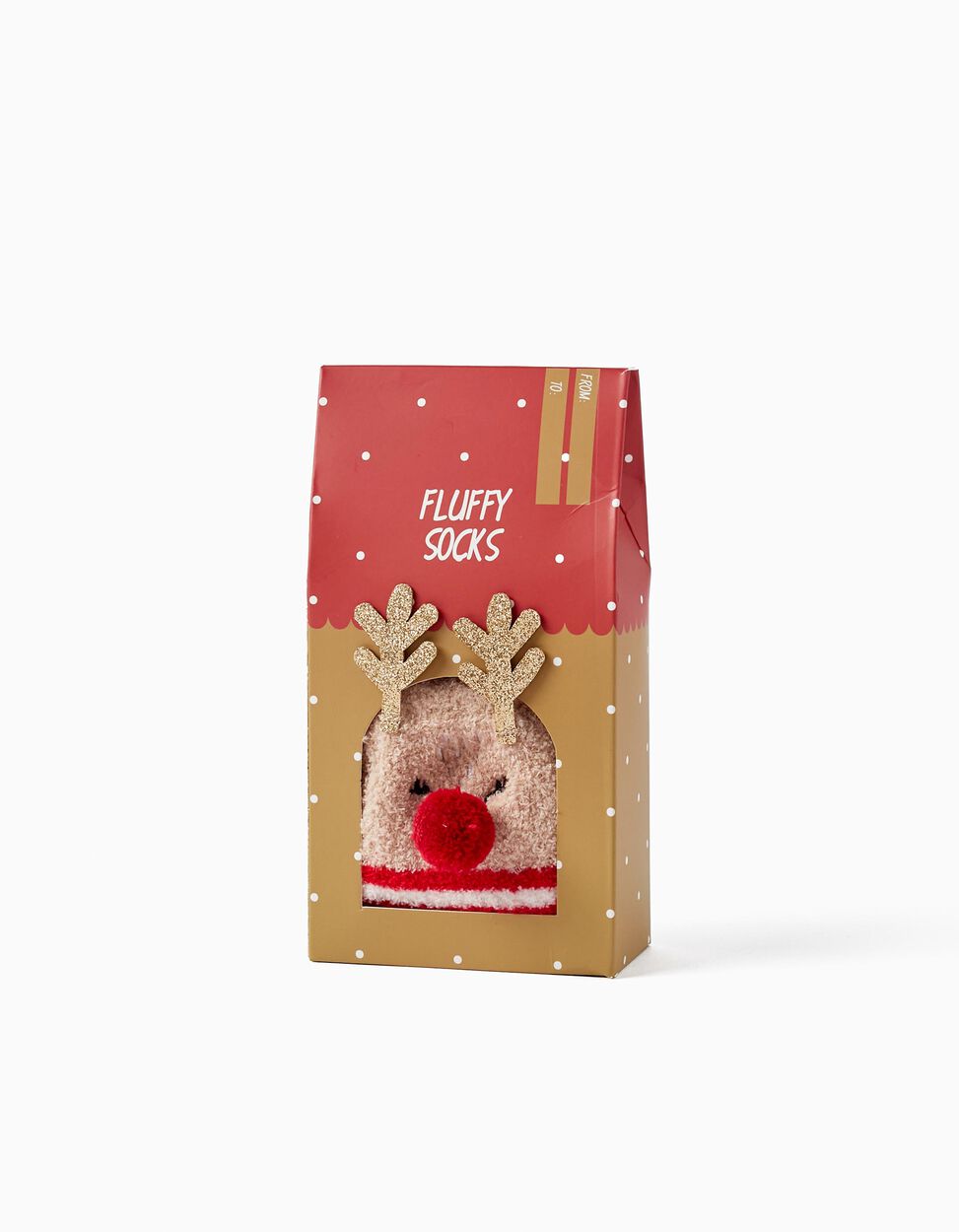 'Rudolph' girl's socks with pompom and horns, beige/red - Zippy