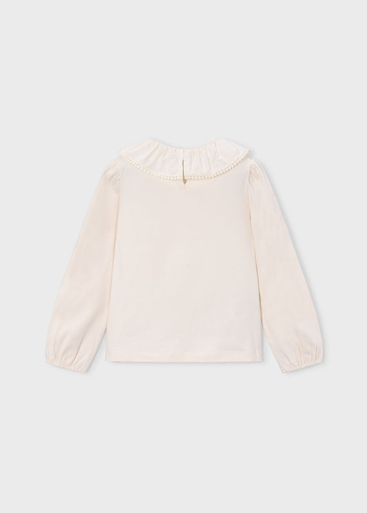 Blusa gola folhos para menina Mayoral em Soja - detalhe