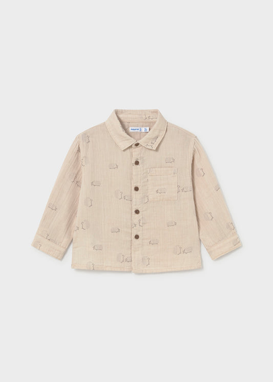 Camisa de manga comprida em bambula para bebé menino Mayoral em Dark Tofu
