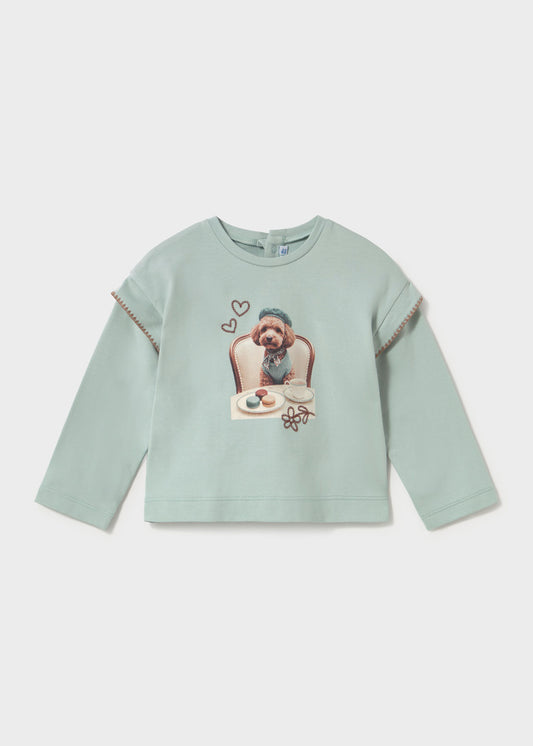 Camisola com estampado de cão para bebé menina Mayoral em Anis