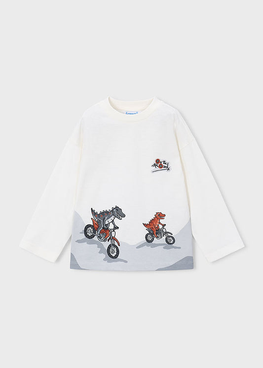 Camisola de manga comprida com dinossauros e motos para menino Mayoral em Nata