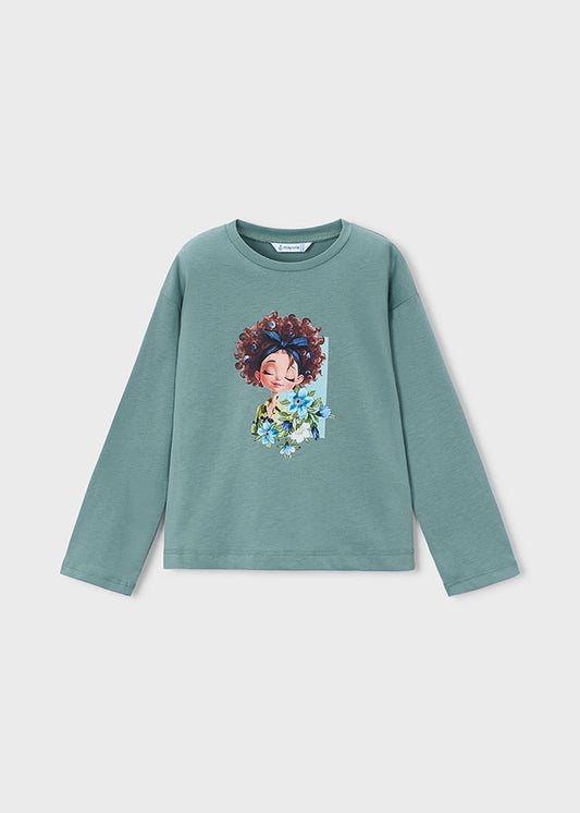 Camisola de manga comprida para menina Mayoral em Loureiro com ilustração floral