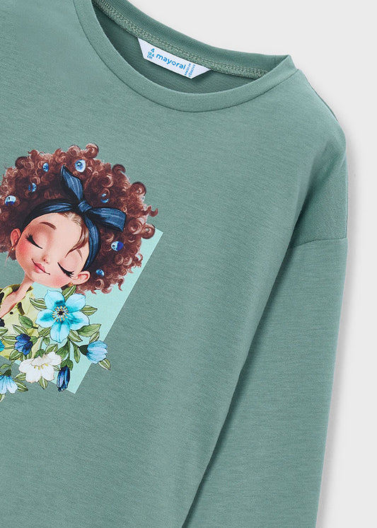 Camisola de manga comprida para menina Mayoral em Loureiro - detalhe da ilustração