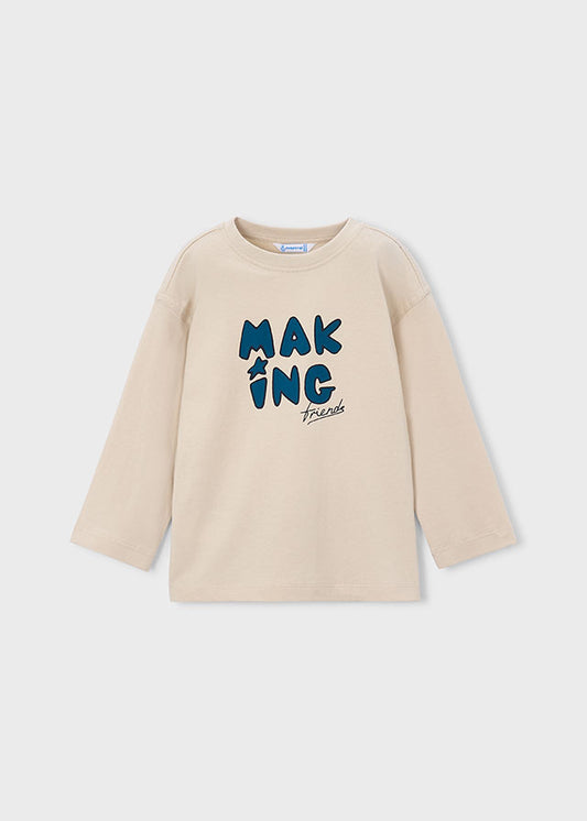 Camisola de manga comprida para menino Mayoral em Pedra com motivo gráfico frontal