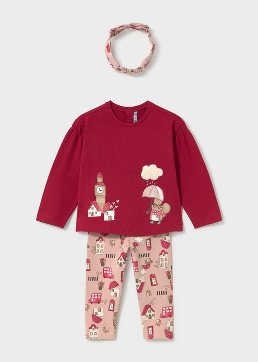 Conjunto de camisola, leggings e bandolete para bebé menina Mayoral em Rooibos