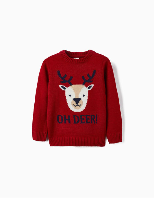 Knitted sweatshirt for children 'reindeer - Christmas', red - Zippy