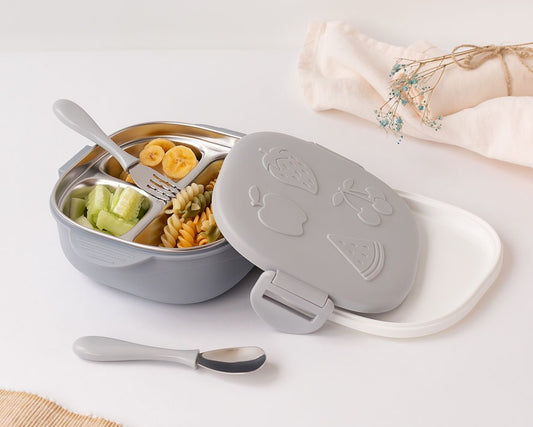 Caixa refeição quadrada em aço inoxidável cinza - Kiokids