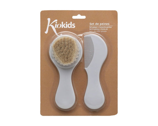 Conjunto de pente e escova de cerdas naturais cinza - Kiokids
