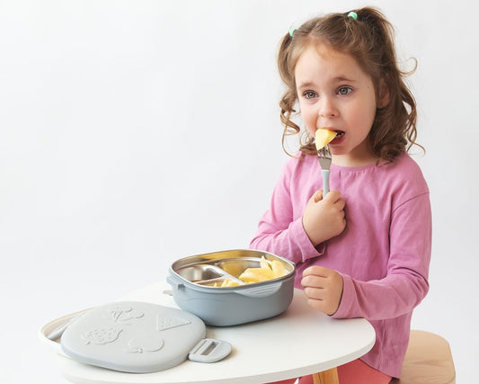 Caixa refeição quadrada em aço inoxidável cinza - Kiokids