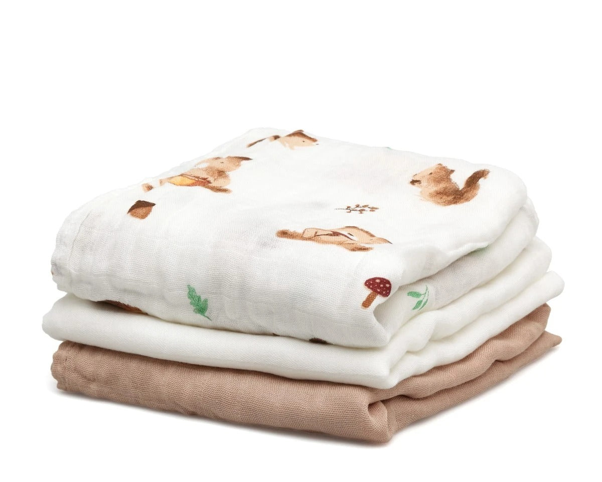 Conjunto 3 musselinas estampado 70x70cm - Kiokids