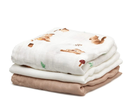 Conjunto 3 musselinas estampado 70x70cm - Kiokids