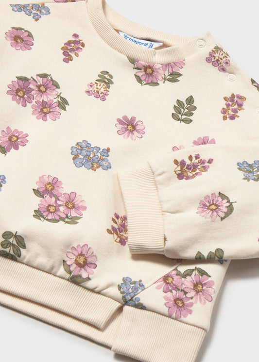 Sweatshirt floral para bebé menina Mayoral em Soja - detalhe
