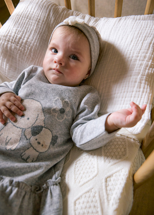 Vestido malha jacquard - Mayoral Newborn - Cinza vig