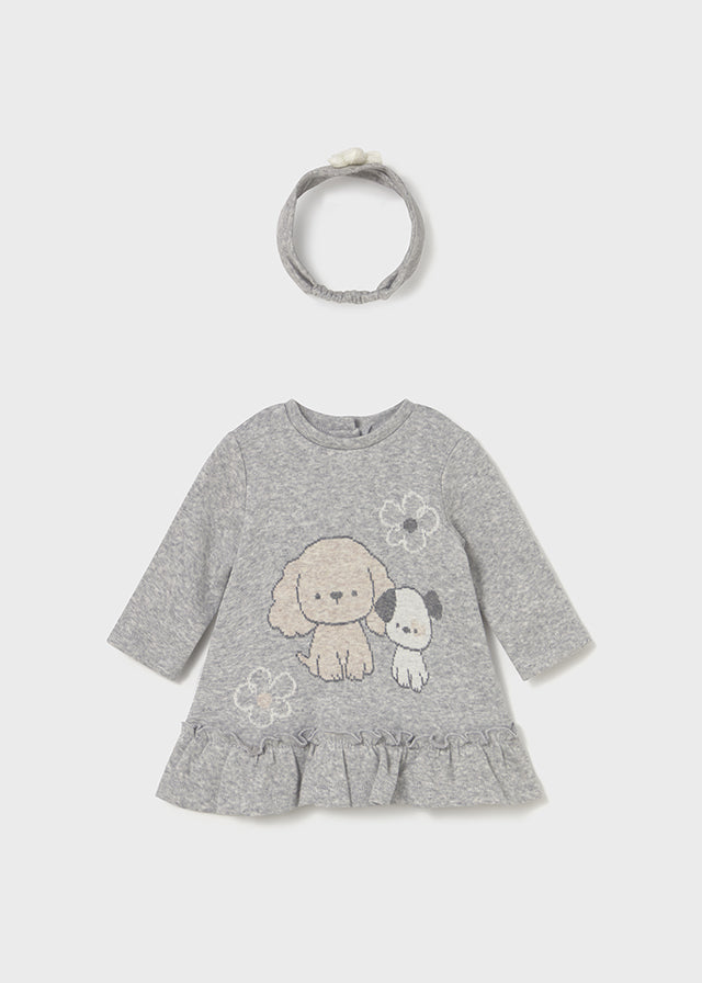 Vestido malha jacquard - Mayoral Newborn - Cinza vig