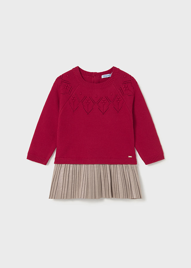 Vestido combinado tricô Vermelho - Mayoral