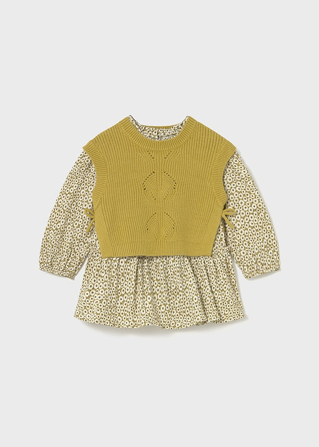 Vestido c/ colete tricô Azeite - Mayoral