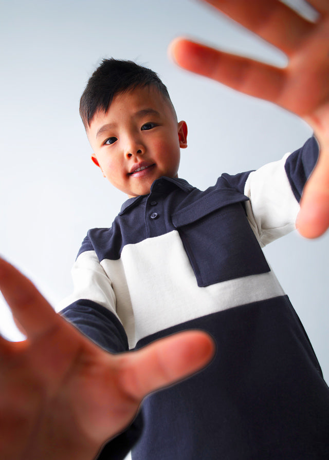 Polo manga comprida cor block Marinho - Mayoral