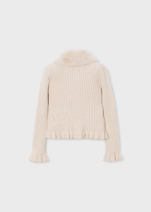 Casaco tricô gola pelo Bege - Mayoral