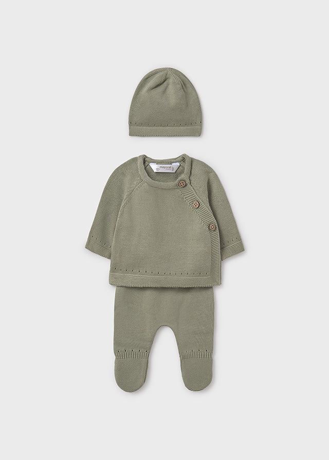 Conjunto presente 3 peças tricô unissexo - Mayoral Newborn - Sálvia