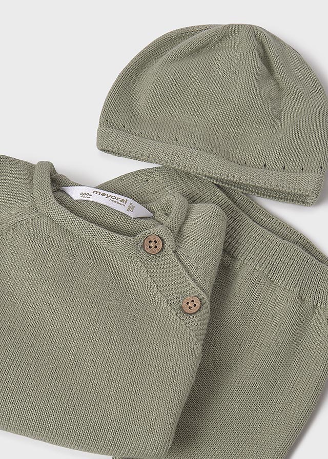 Conjunto presente 3 peças tricô unissexo - Mayoral Newborn - Sálvia