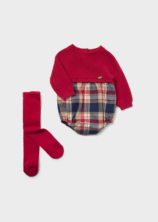 Conjunto com Macacão e Collants para Recém-Nascido – Vermelho | Mayoral