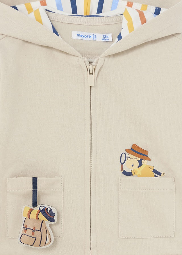 Interactive monkey zip-up coat for baby "Macaquinho"