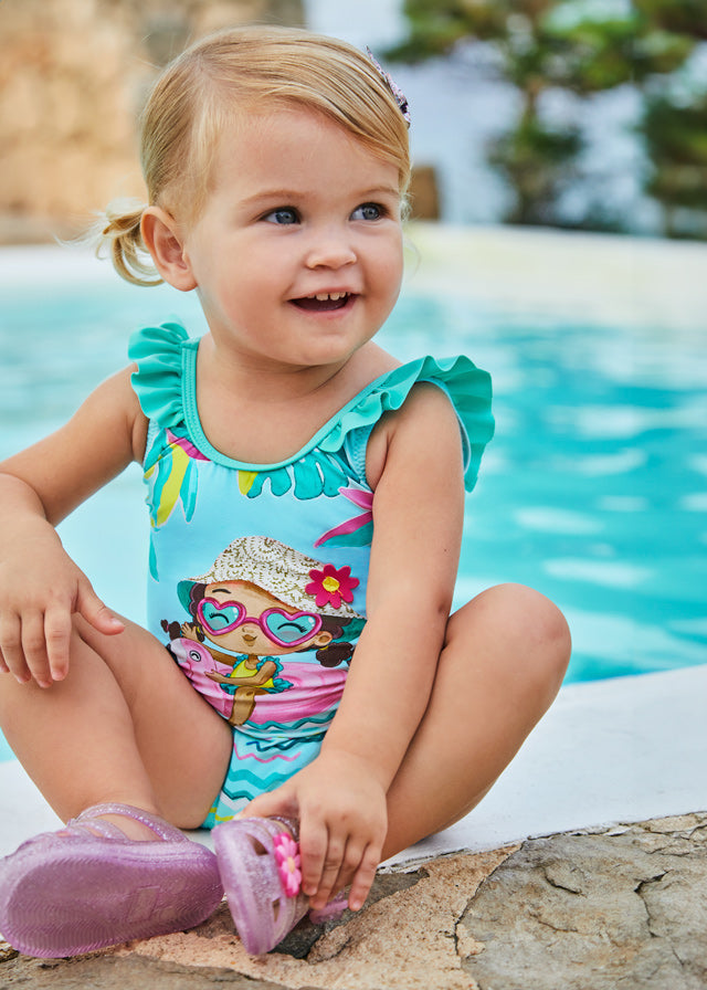 Water screen printed baby swimsuit