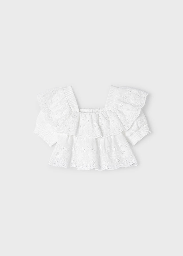 Girl's frill and embroidered tunic White