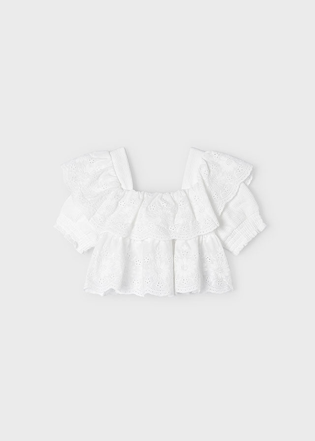 Girl's frill and embroidered tunic White