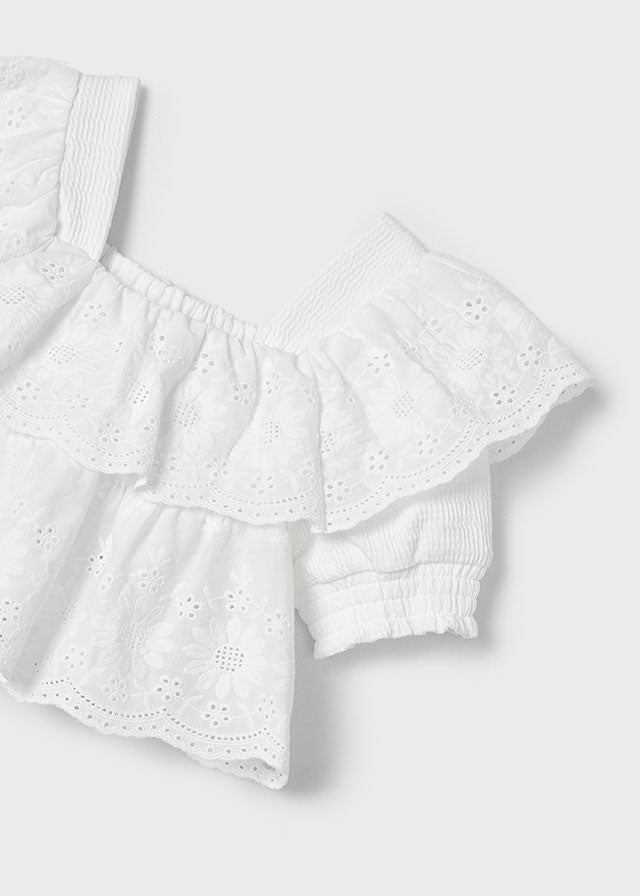 Girl's frill and embroidered tunic White