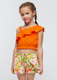 Orange girl's 2-piece asymmetric top set