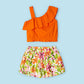 Orange girl's 2-piece asymmetric top set