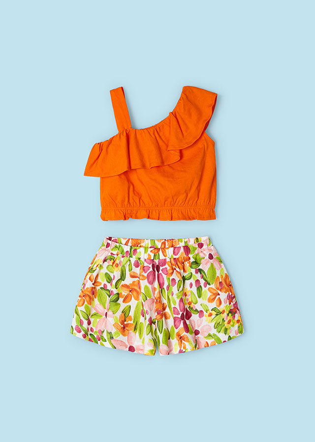 Orange girl's 2-piece asymmetric top set