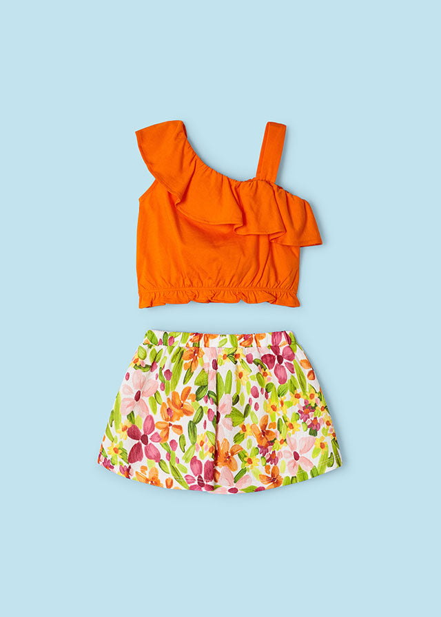 Orange girl's 2-piece asymmetric top set