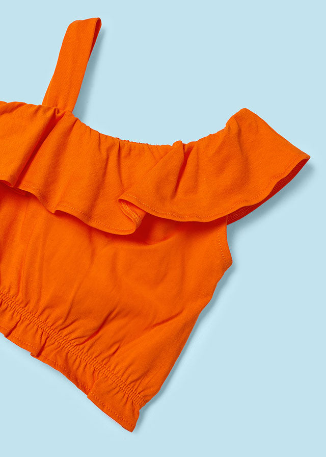 Orange girl's 2-piece asymmetric top set