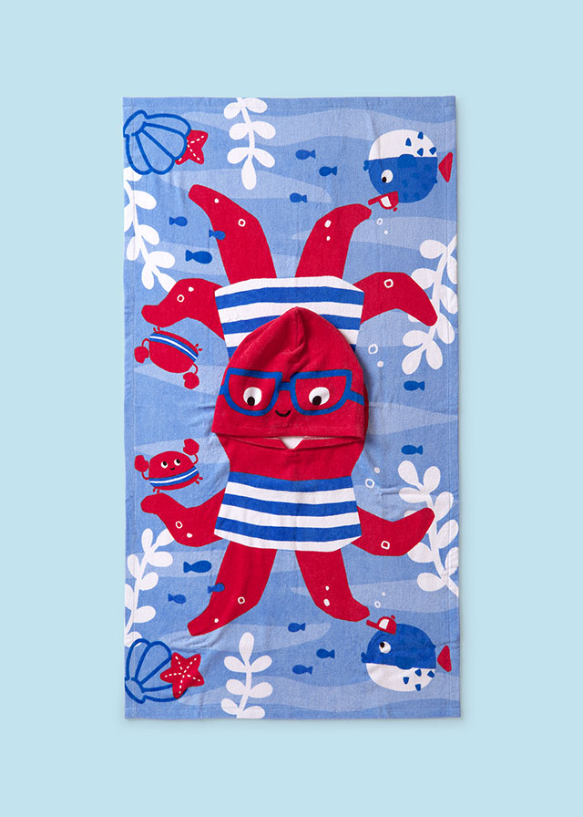 Bath/beach towel with hood Red