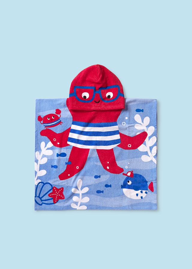 Bath/beach towel with hood Red