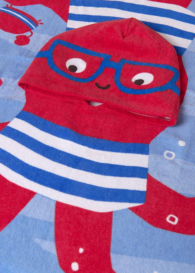 Bath/beach towel with hood Red