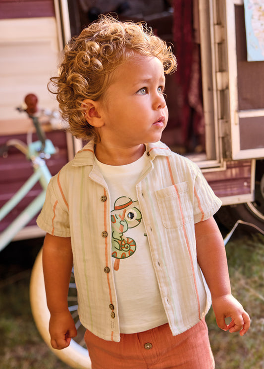 Camisa manga curta bambula - Riscas - Mayoral