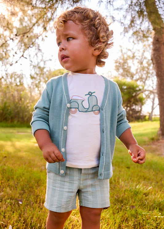 Conjunto bermuda linho + t´shirt A - Azul jade - Mayoral