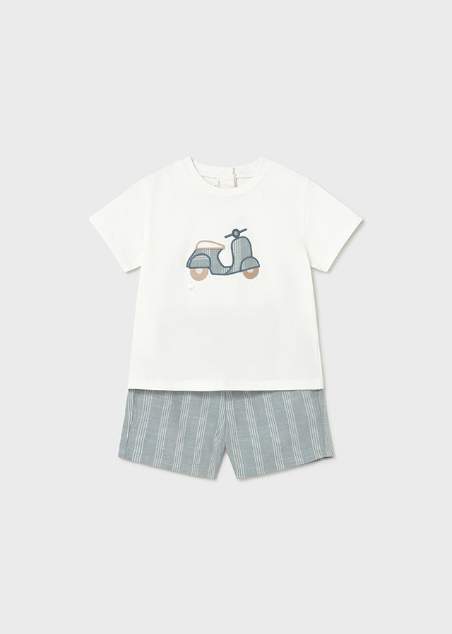 Conjunto bermuda linho + t´shirt A - Azul jade - Mayoral